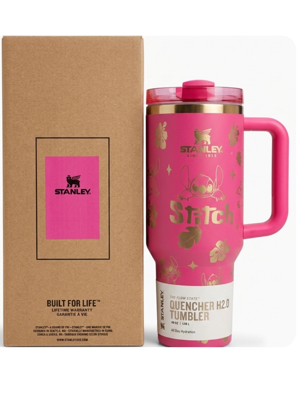 NWT Stanley Disney Stitch 40oz Quencher Pink with Gold Tumbler